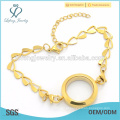 Oco de aço inoxidável pulseira pulseira de ouro com pingente liso flutuante locket